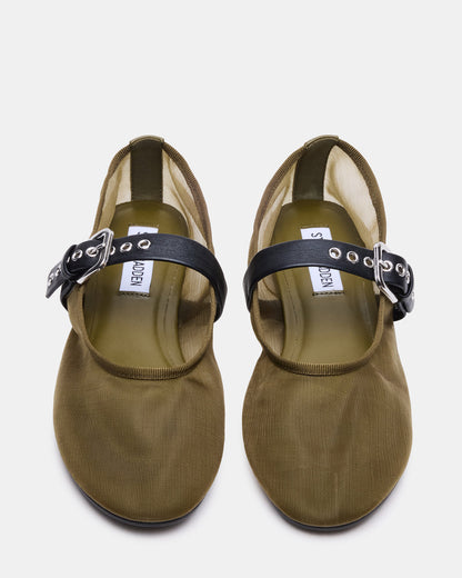 MITSY Olive/Black Mary Jane Mesh Ballet Women's Flat | Steve Madden