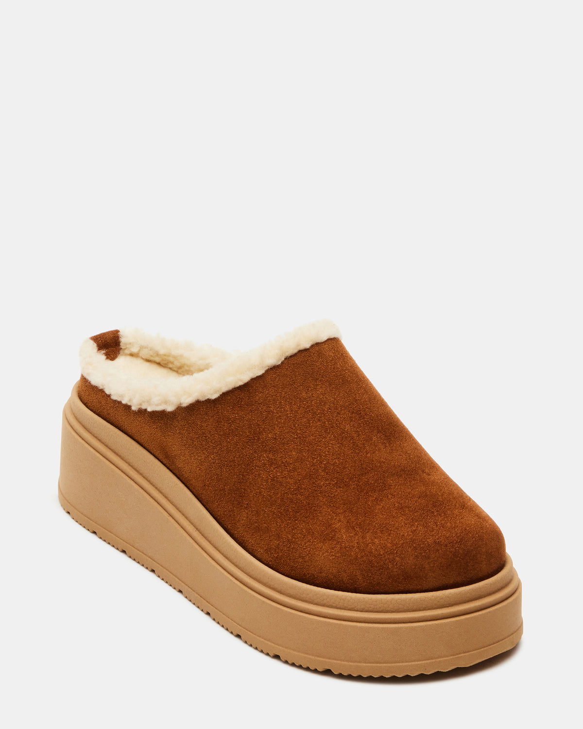 SMORES Tan Suede Faux Fur Slip-On | Women's Flats | Steve Madden