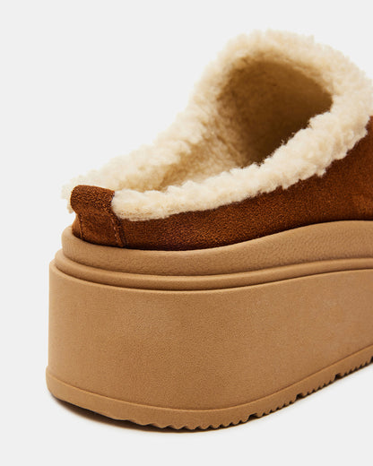 SMORES Tan Suede Faux Fur Slip-On | Women's Flats | Steve Madden