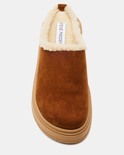 SMORES Tan Suede Faux Fur Slip-On | Women's Flats | Steve Madden
