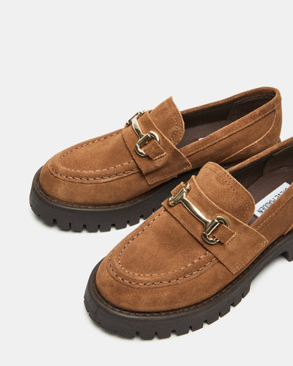 LANDO Cognac Suede Lug Women's Loafer | Steve Madden