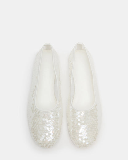 GARCELLE White Sequin Women's Ballet Flats | Steve Madden