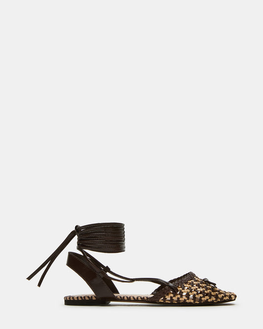 GOSSAMER Brown Leather Women's Woven Lace-Up Ballet Flat | Steve Madden