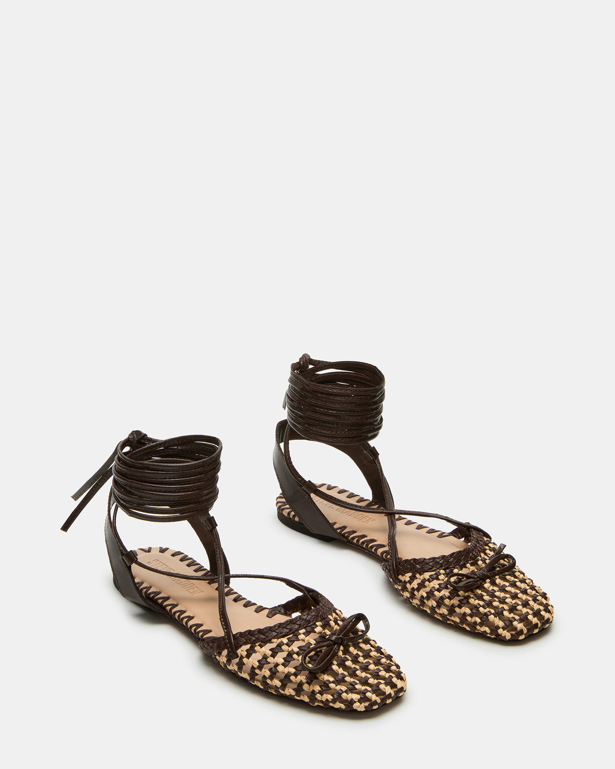 GOSSAMER Brown Leather Women's Woven Lace-Up Ballet Flat | Steve Madden