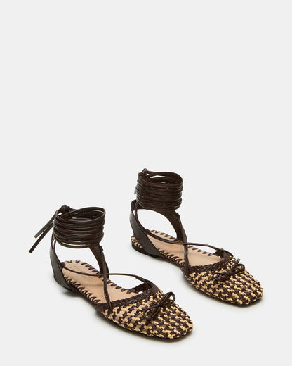 GOSSAMER Brown Leather Women's Woven Lace-Up Ballet Flat | Steve Madden