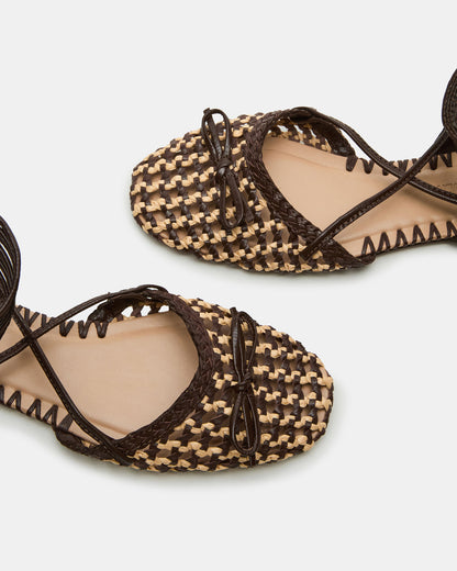GOSSAMER Brown Leather Women's Woven Lace-Up Ballet Flat | Steve Madden