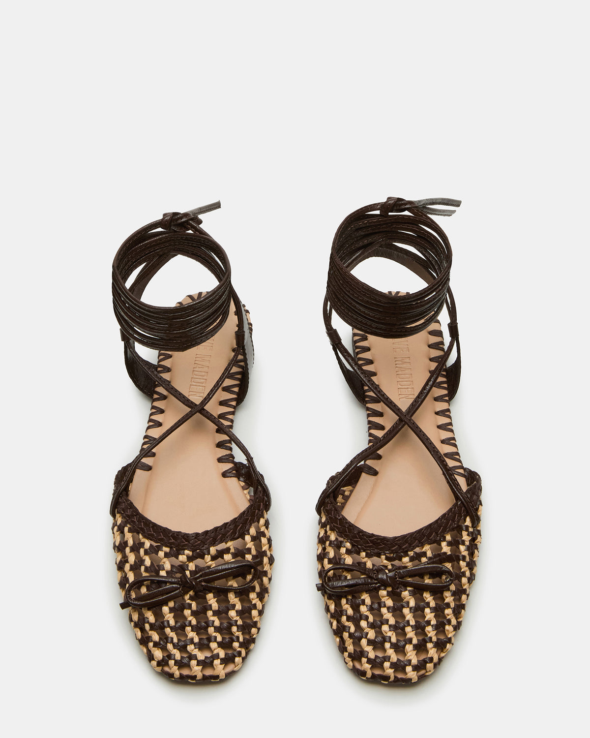 GOSSAMER Brown Leather Women's Woven Lace-Up Ballet Flat | Steve Madden