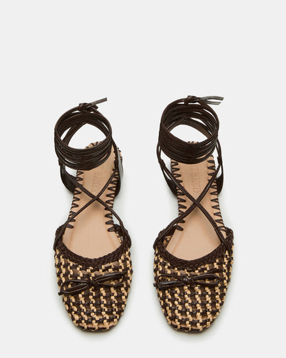 GOSSAMER Brown Leather Women's Woven Lace-Up Ballet Flat | Steve Madden