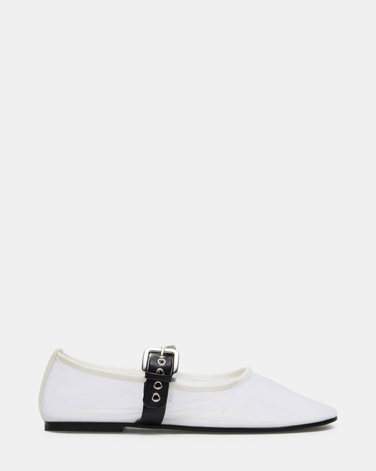 MITSY White/Black Mary Jane Mesh Ballet Women's Flat | Steve Madden