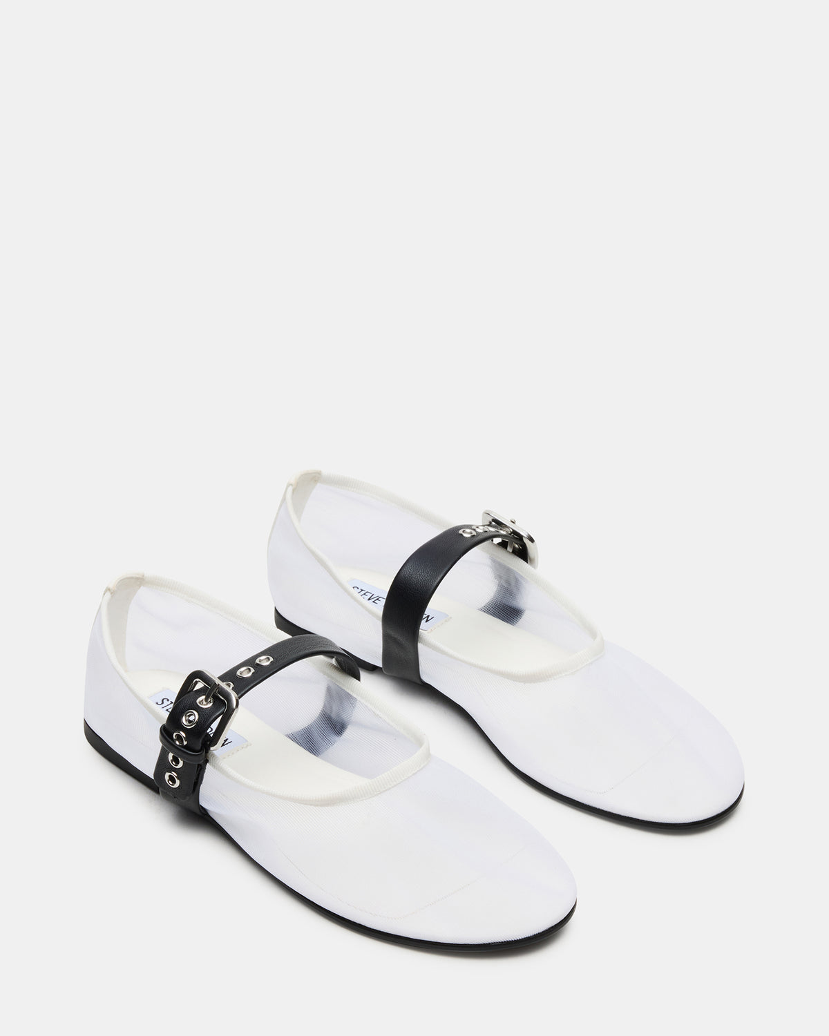 MITSY White/Black Mary Jane Mesh Ballet Women's Flat | Steve Madden