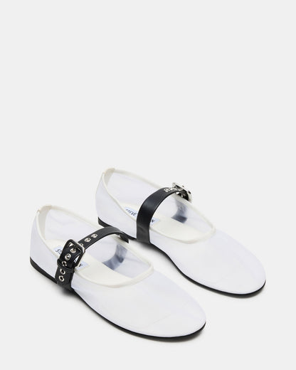 MITSY White/Black Mary Jane Mesh Ballet Women's Flat | Steve Madden