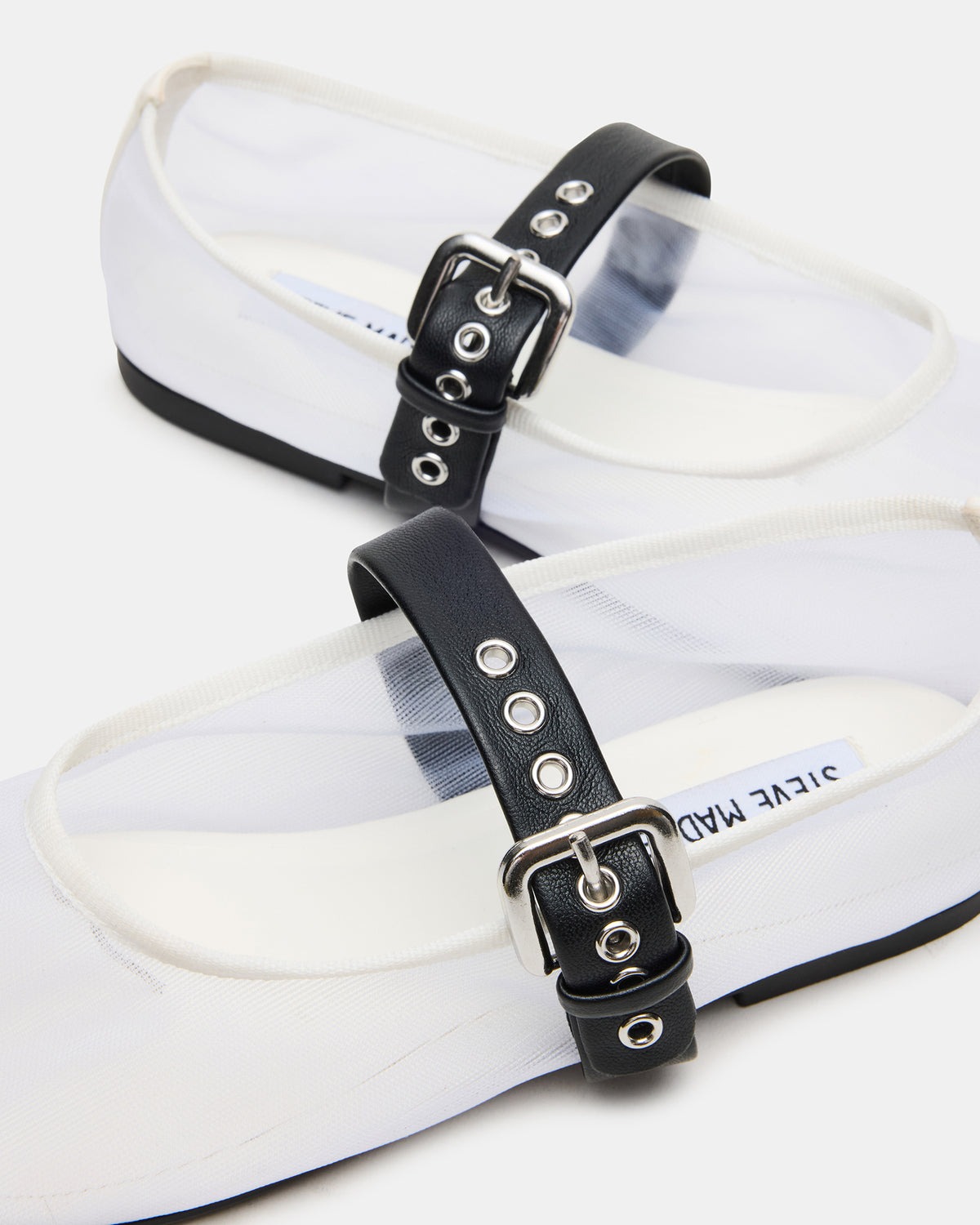 MITSY White/Black Mary Jane Mesh Ballet Women's Flat | Steve Madden