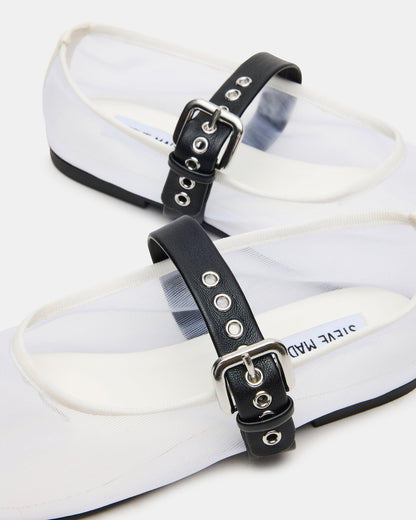 MITSY White/Black Mary Jane Mesh Ballet Women's Flat | Steve Madden