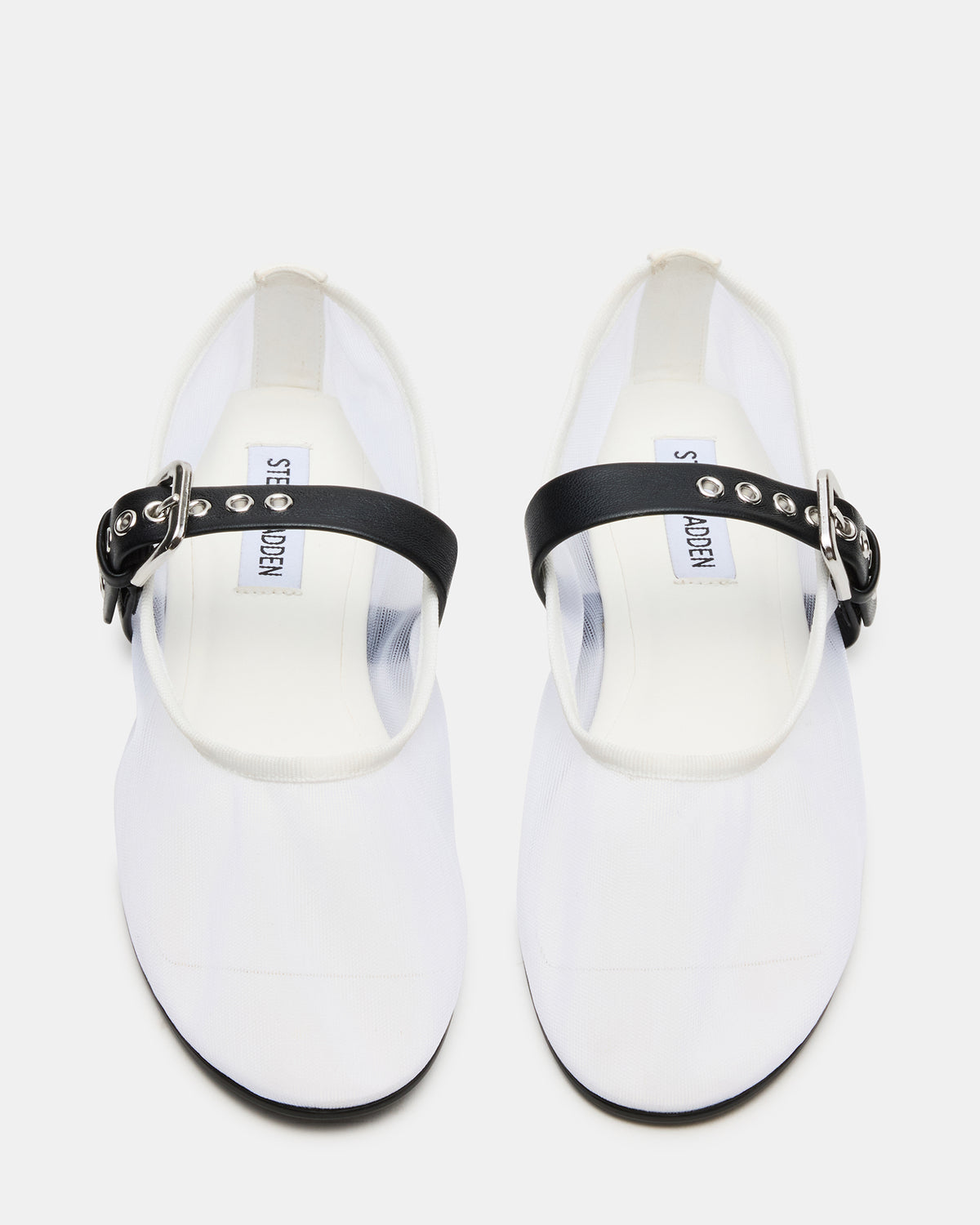 MITSY White/Black Mary Jane Mesh Ballet Women's Flat | Steve Madden