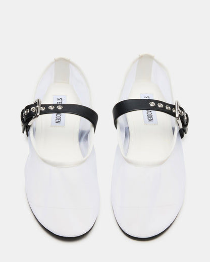 MITSY White/Black Mary Jane Mesh Ballet Women's Flat | Steve Madden