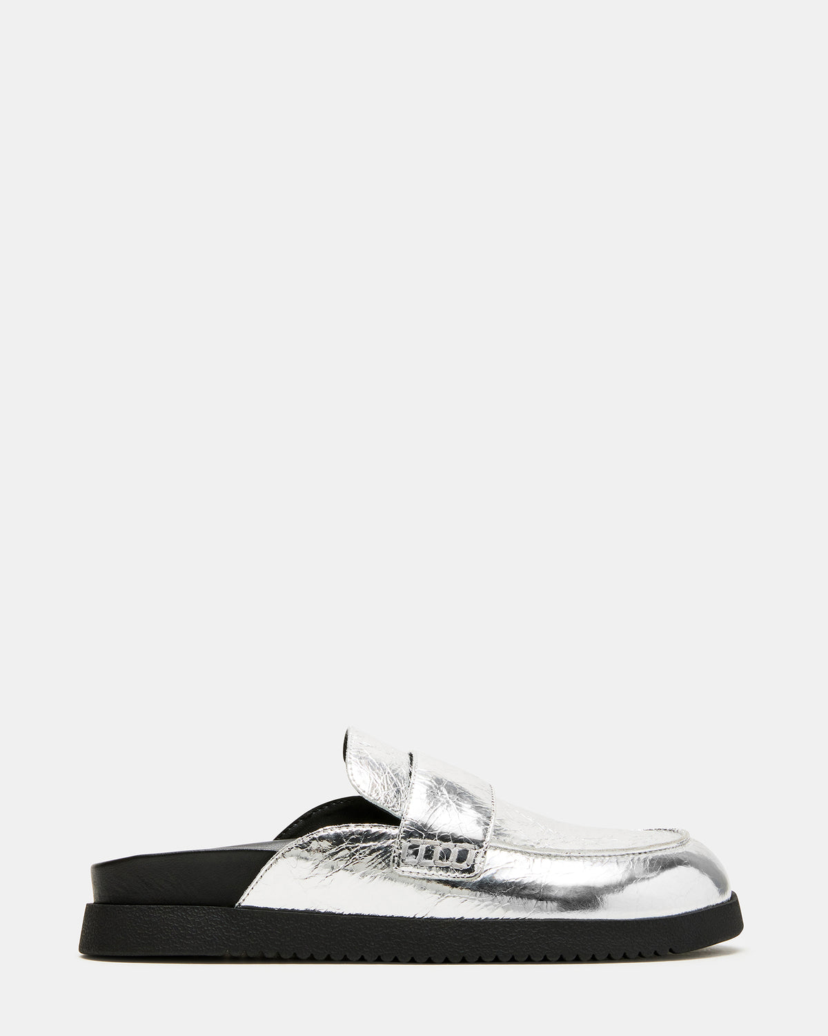 SKIPPER Silver Metallic Women's Slip-On Mule | Steve Madden