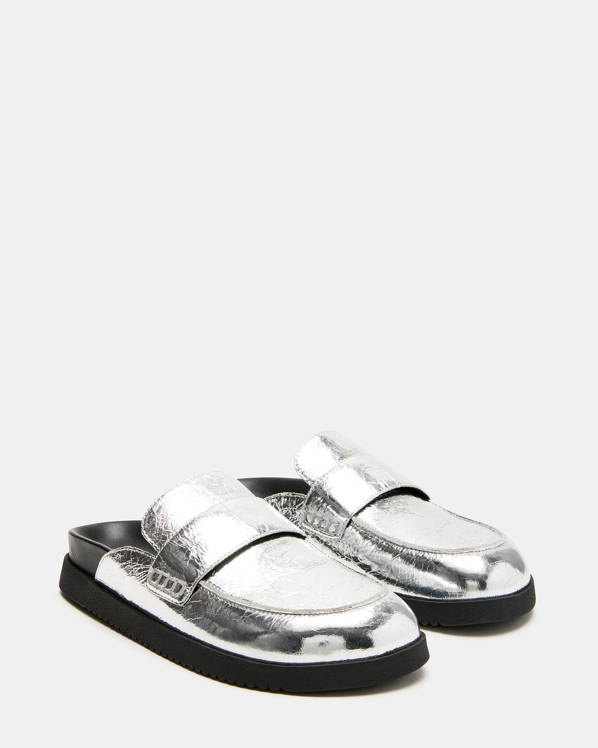 SKIPPER Silver Metallic Women's Slip-On Mule | Steve Madden