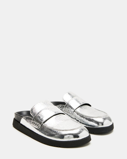 SKIPPER Silver Metallic Women's Slip-On Mule | Steve Madden