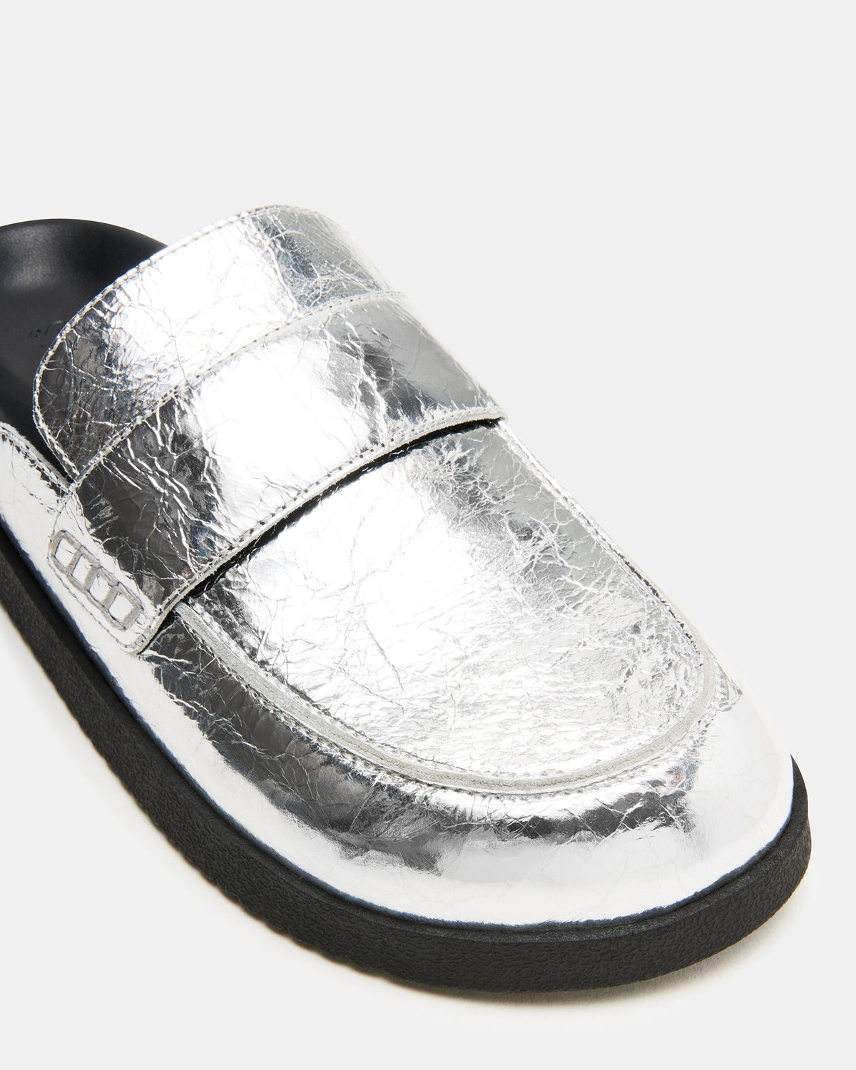 SKIPPER Silver Metallic Women's Slip-On Mule | Steve Madden