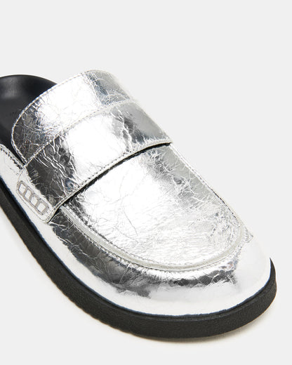 SKIPPER Silver Metallic Women's Slip-On Mule | Steve Madden