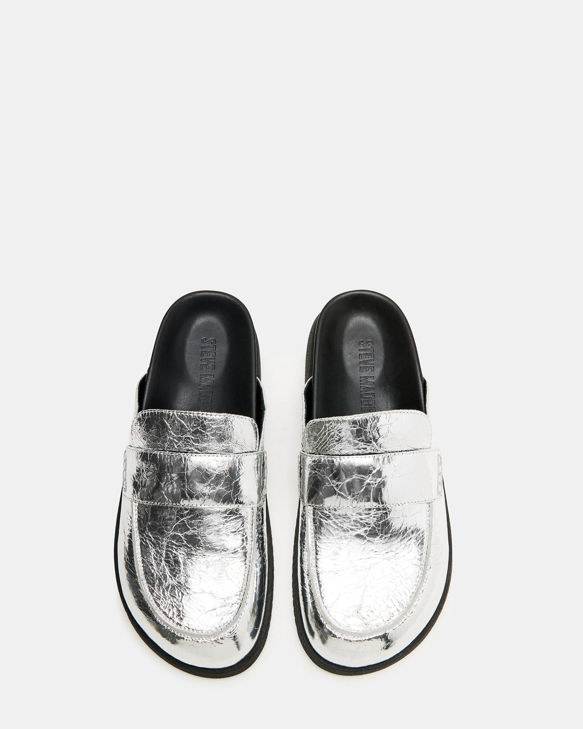 SKIPPER Silver Metallic Women's Slip-On Mule | Steve Madden