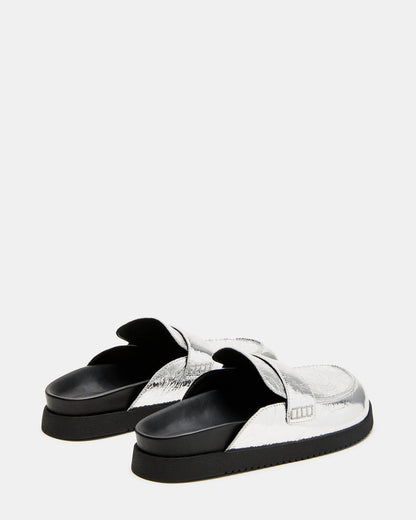 SKIPPER Silver Metallic Women's Slip-On Mule | Steve Madden