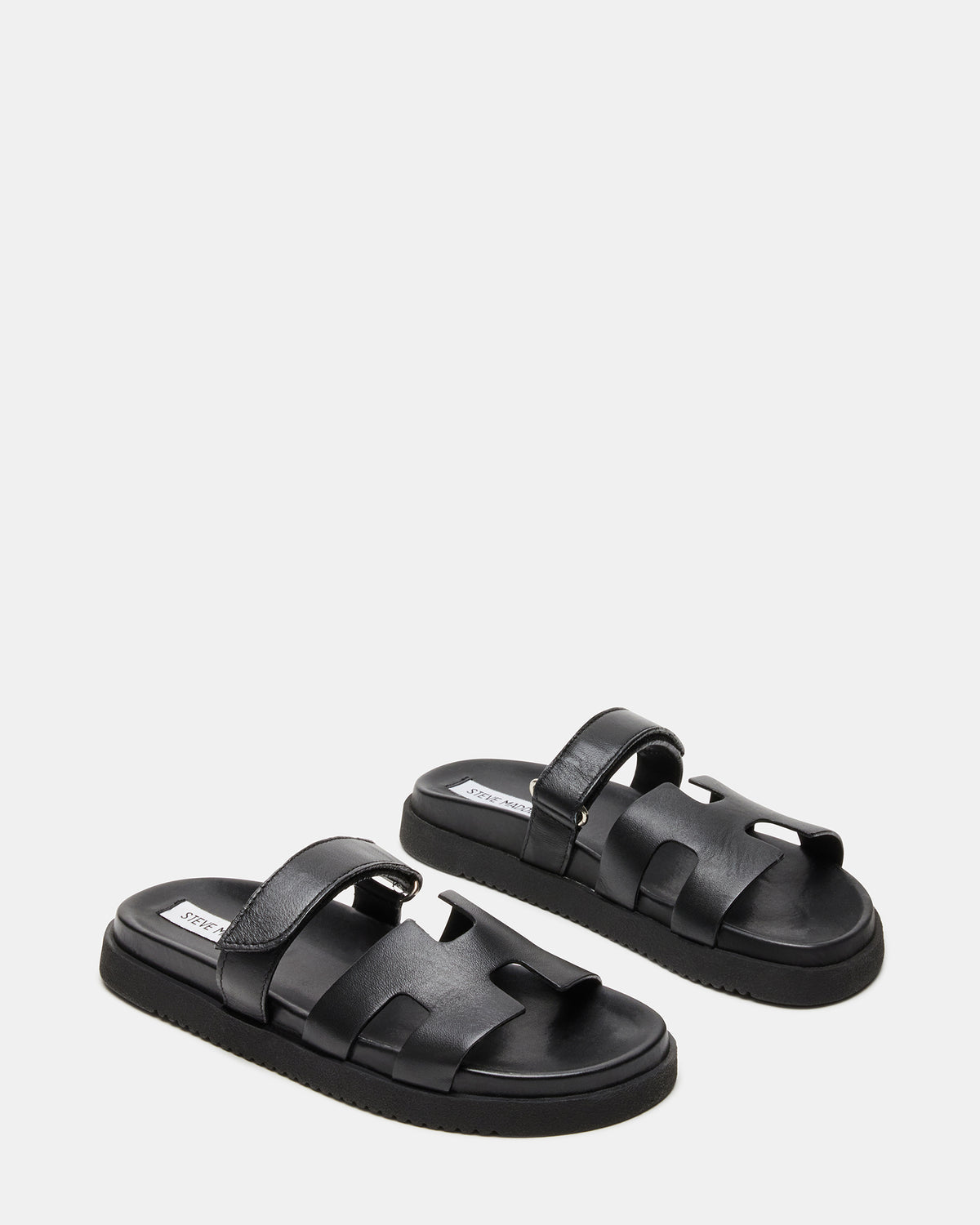 MAYVEN Black Leather Flatform Slide Women's Sandal | Steve Madden