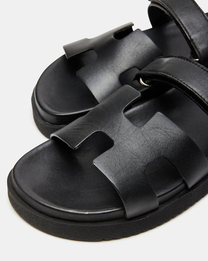 MAYVEN Black Leather Flatform Slide Women's Sandal | Steve Madden