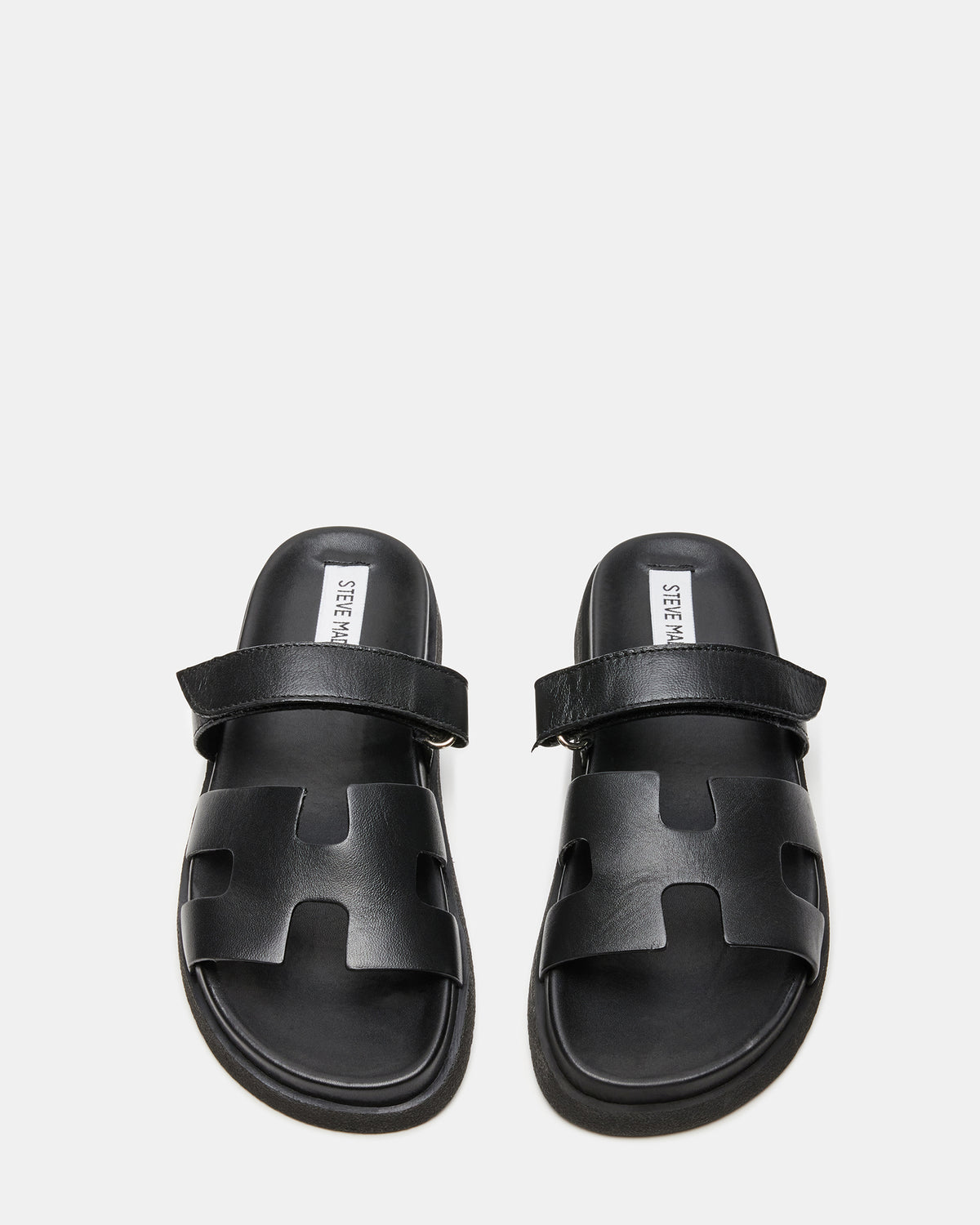 MAYVEN Black Leather Flatform Slide Women's Sandal | Steve Madden