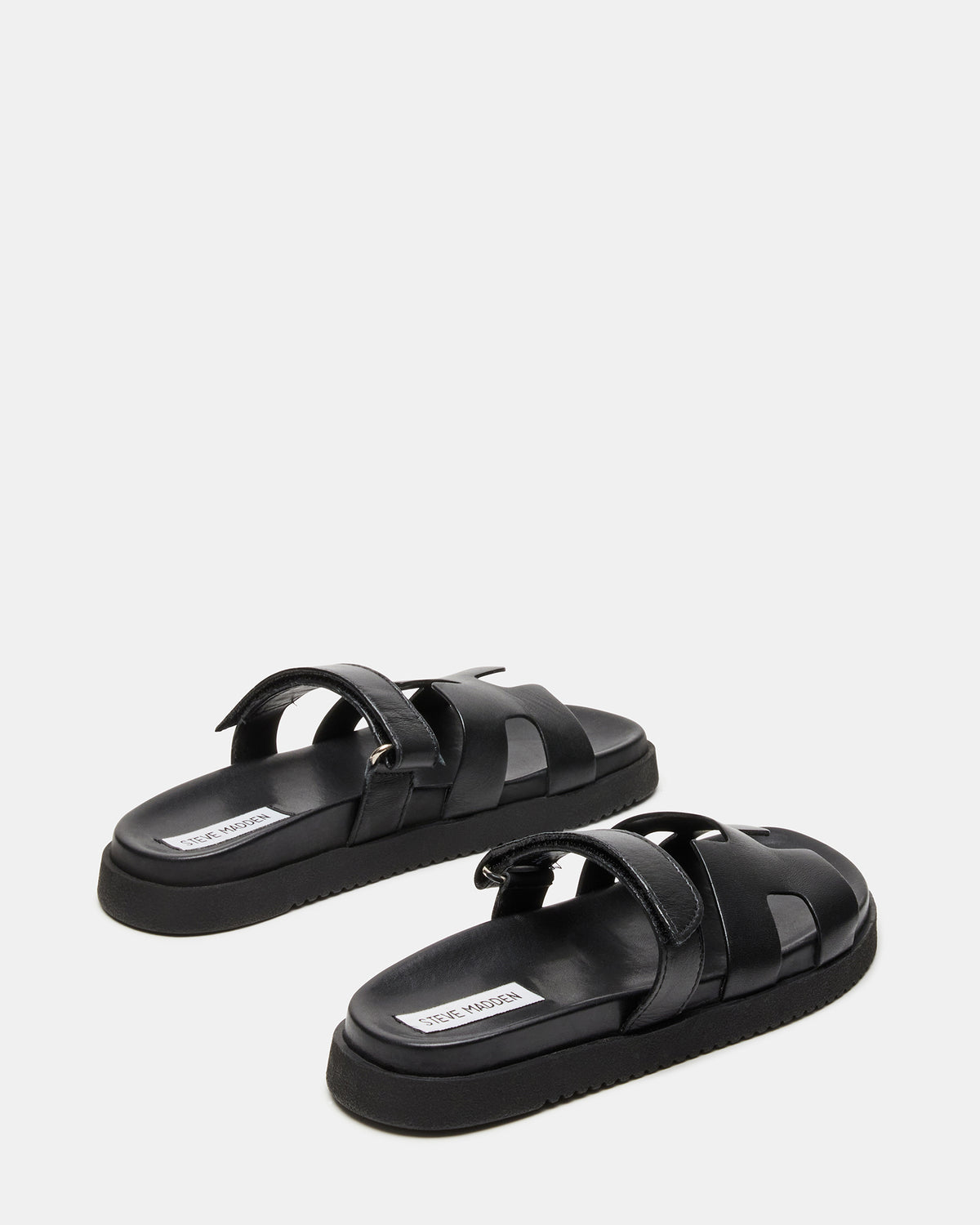 MAYVEN Black Leather Flatform Slide Women's Sandal | Steve Madden