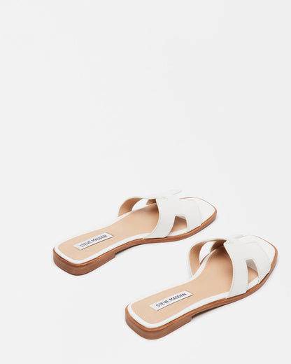HADYN White Leather Sandal | Women's Designer Sandals | Steve Madden