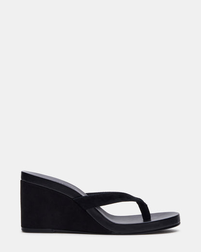 PLAYING Black Suede Thong Wedge Women's Sandal | Steve Madden