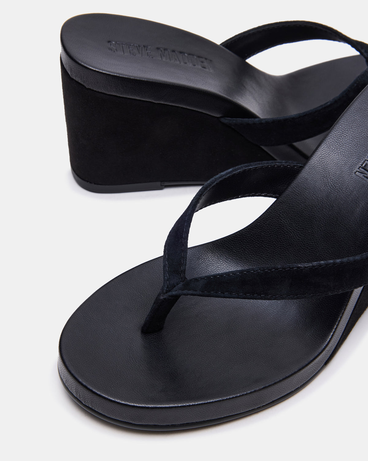 PLAYING Black Suede Thong Wedge Women's Sandal | Steve Madden
