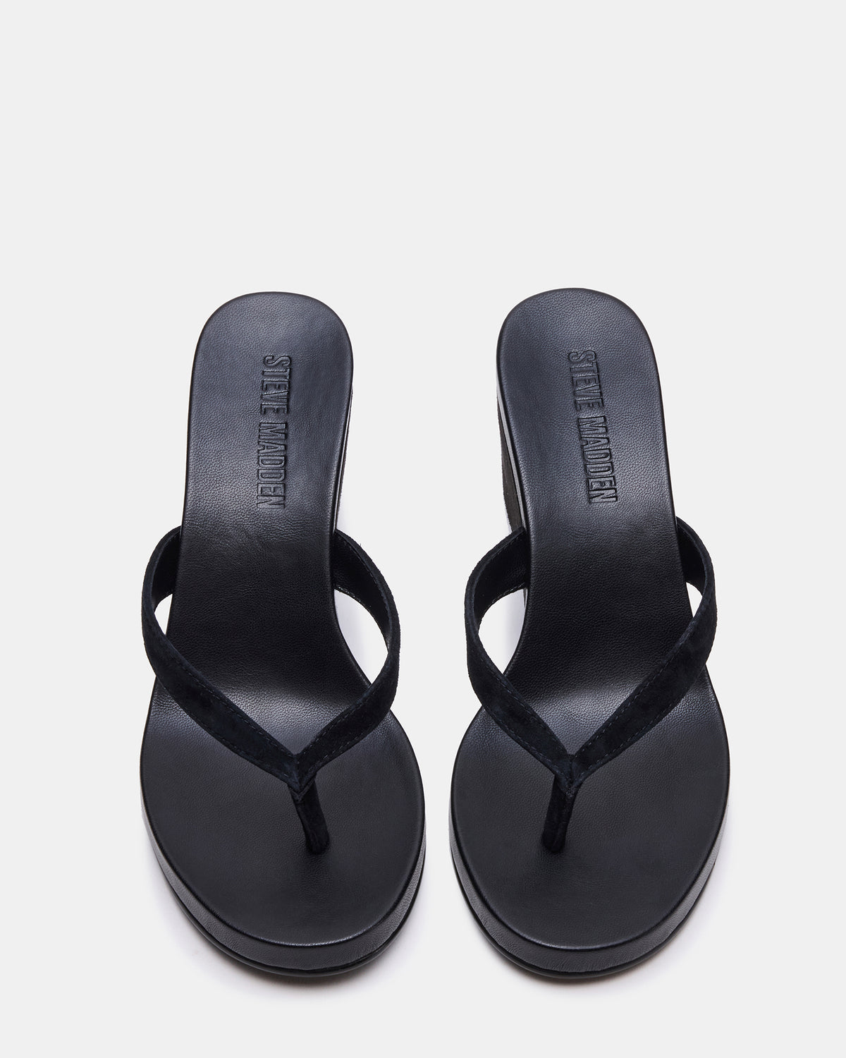 PLAYING Black Suede Thong Wedge Women's Sandal | Steve Madden