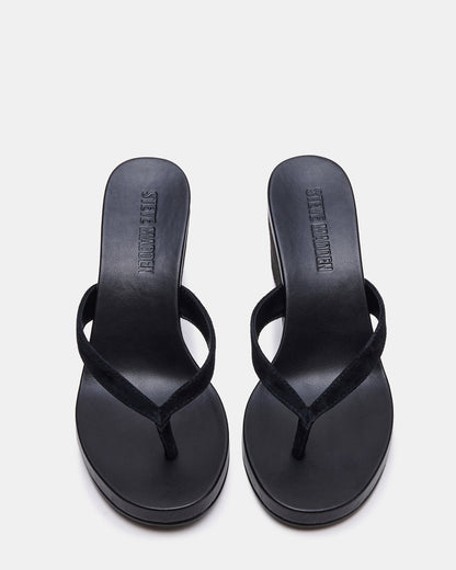 PLAYING Black Suede Thong Wedge Women's Sandal | Steve Madden