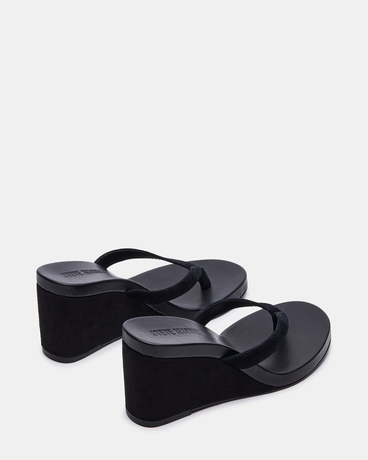 PLAYING Black Suede Thong Wedge Women's Sandal | Steve Madden