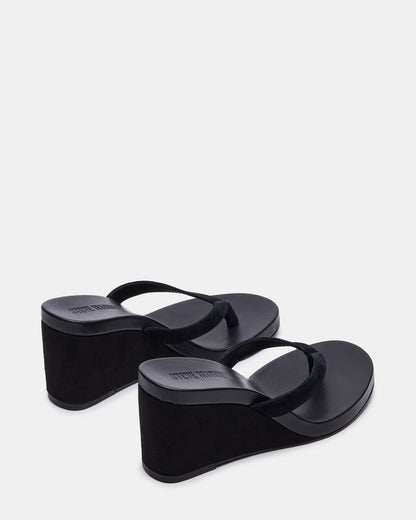 PLAYING Black Suede Thong Wedge Women's Sandal | Steve Madden