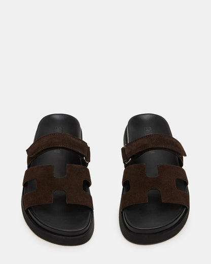 MAYVEN Chocolate Brown Suede Flatform Slide Women's Sandal | Steve Madden
