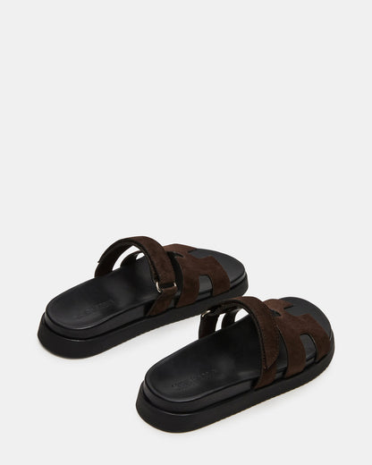 MAYVEN Chocolate Brown Suede Flatform Slide Women's Sandal | Steve Madden