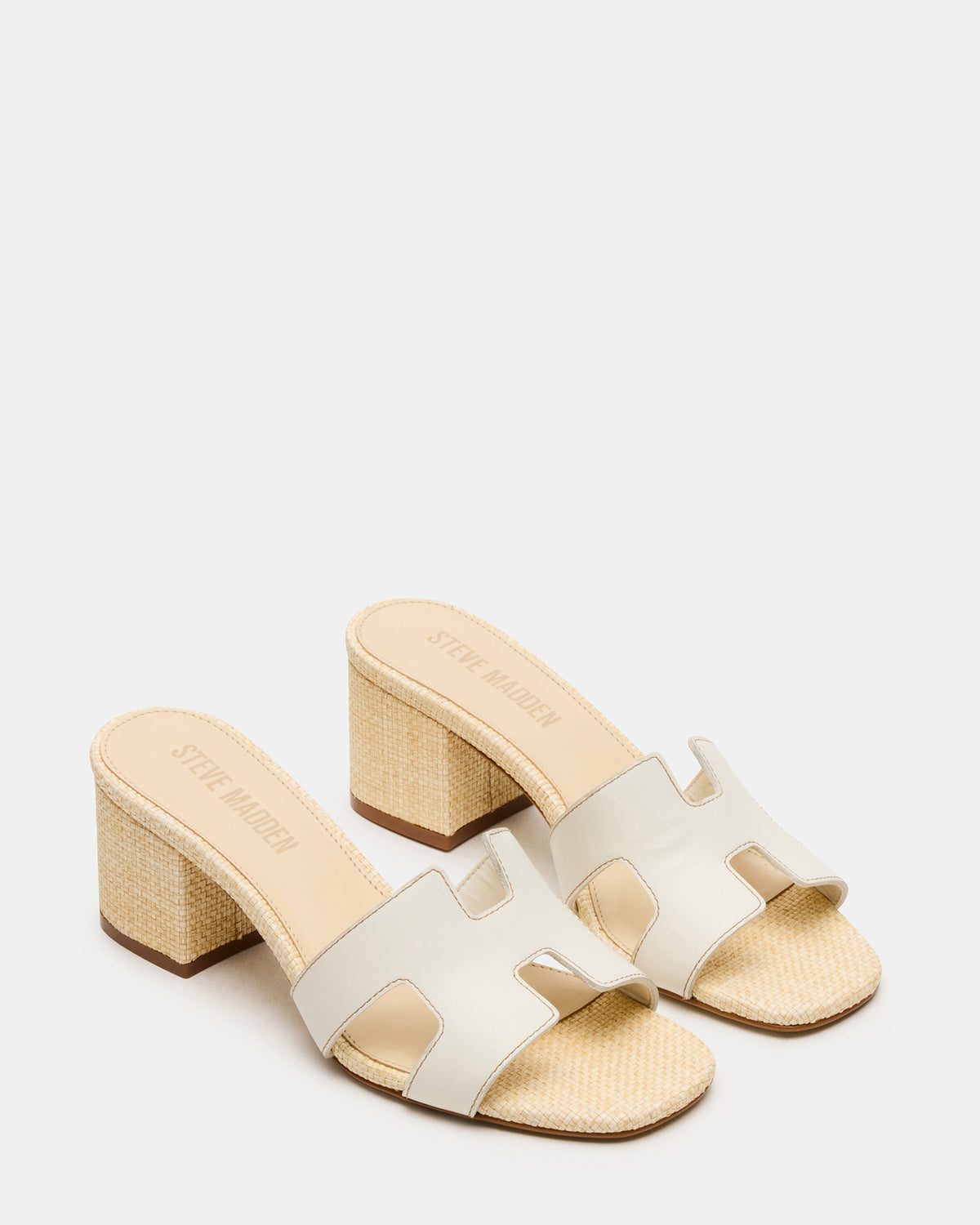 HANA BONE LEATHER Square-Toe Mule Block Heel Women's Sandal | Steve Madden