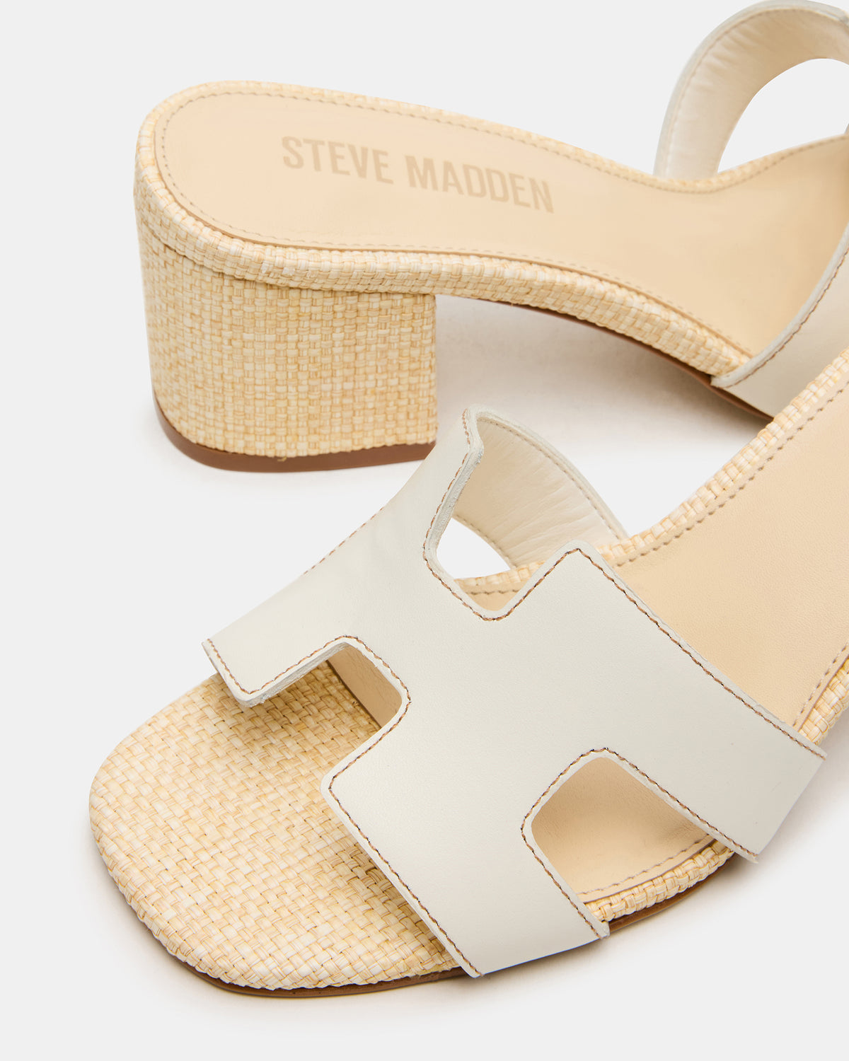 HANA BONE LEATHER Square-Toe Mule Block Heel Women's Sandal | Steve Madden