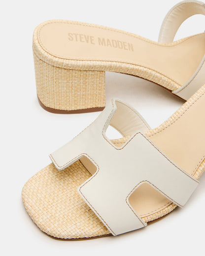 HANA BONE LEATHER Square-Toe Mule Block Heel Women's Sandal | Steve Madden