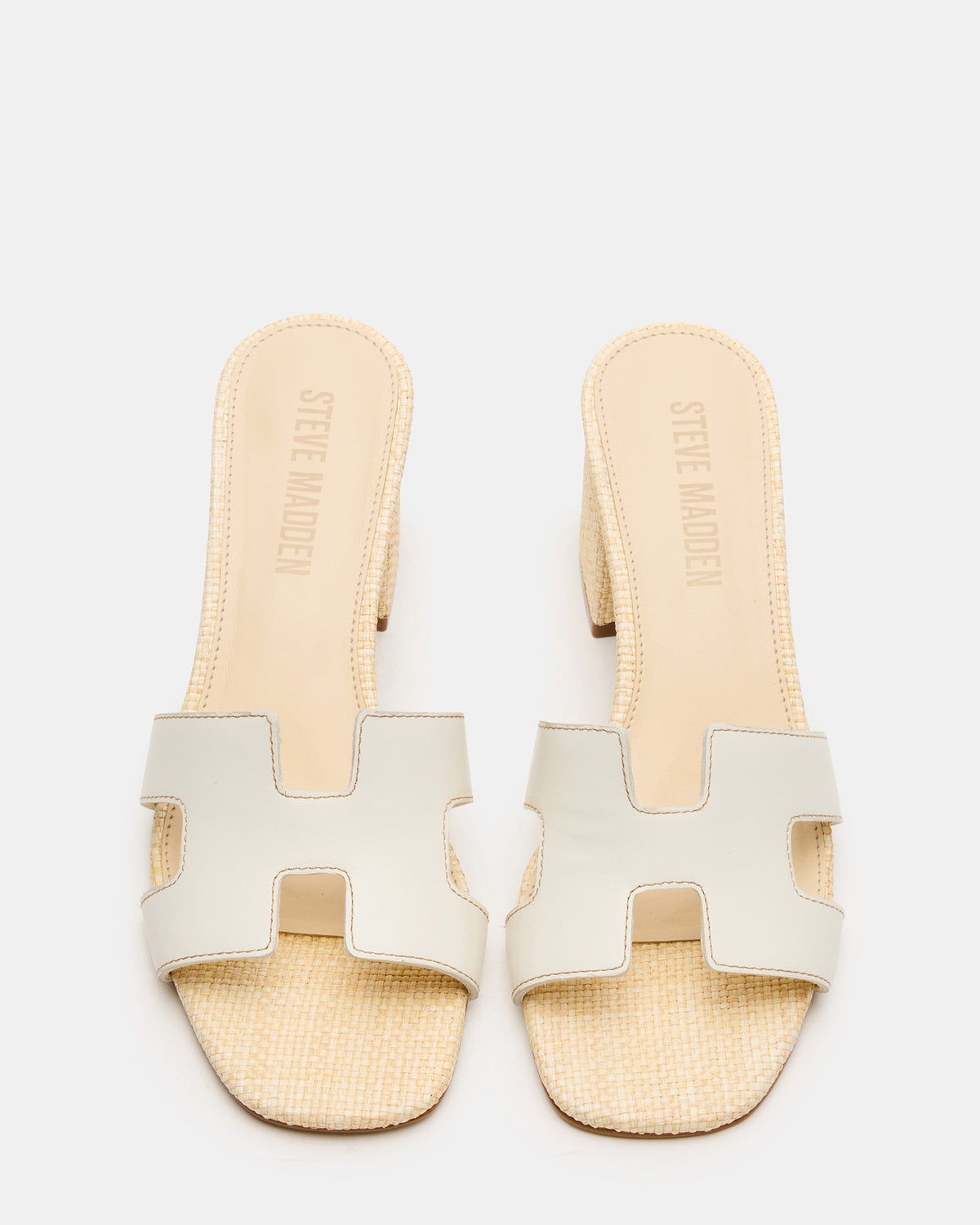 HANA BONE LEATHER Square-Toe Mule Block Heel Women's Sandal | Steve Madden