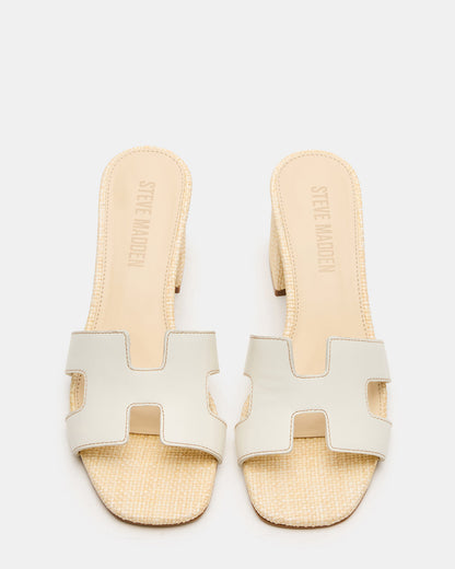 HANA BONE LEATHER Square-Toe Mule Block Heel Women's Sandal | Steve Madden