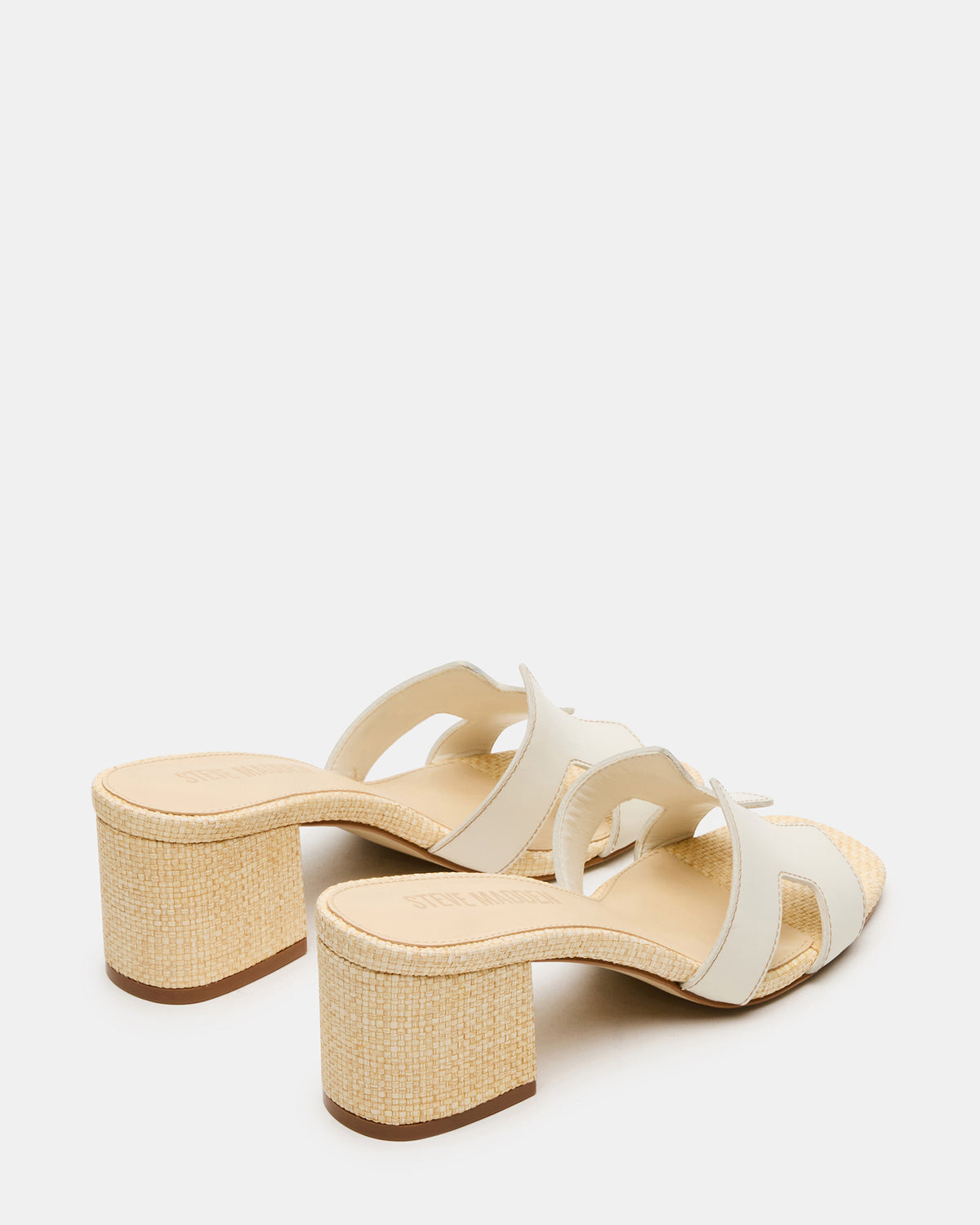 HANA BONE LEATHER Square-Toe Mule Block Heel Women's Sandal | Steve Madden