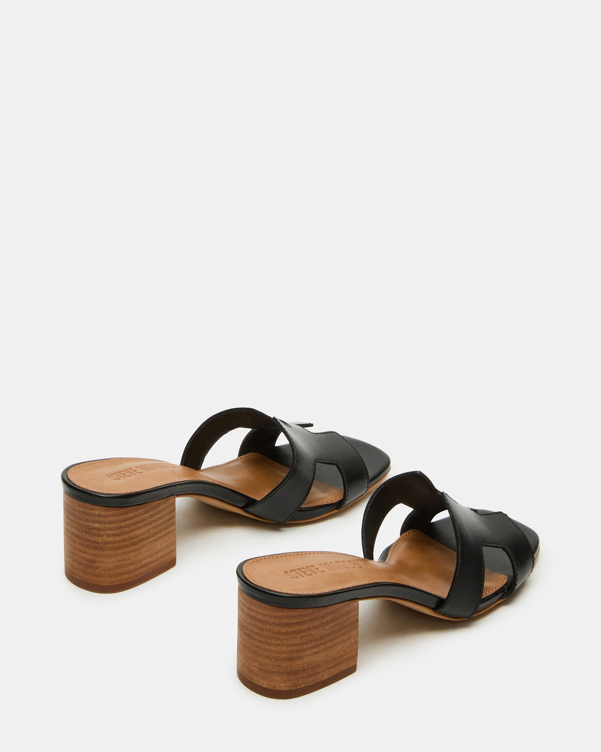HANA Black Leather Square-Toe Mule Block Heel Women's Sandal | Steve Madden