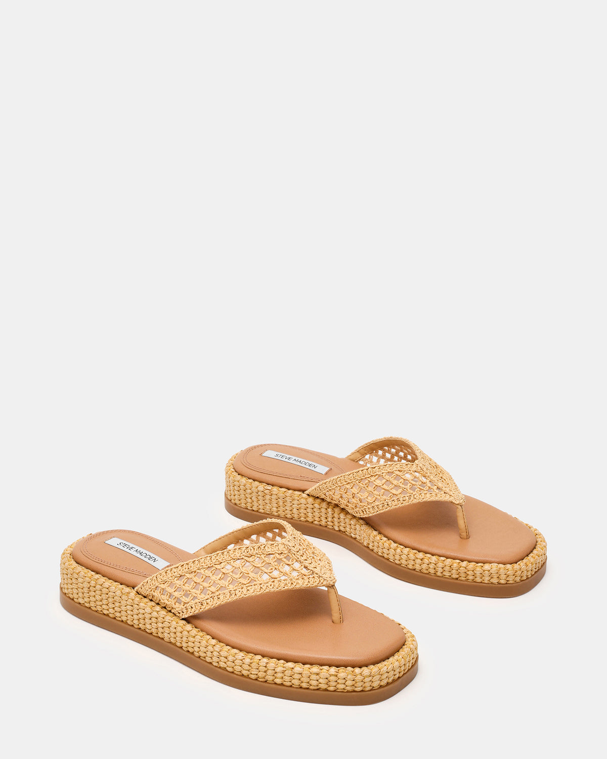 BELLA Natural Raffia Thong Square-Toe Platform Women's Sandal | Steve Madden