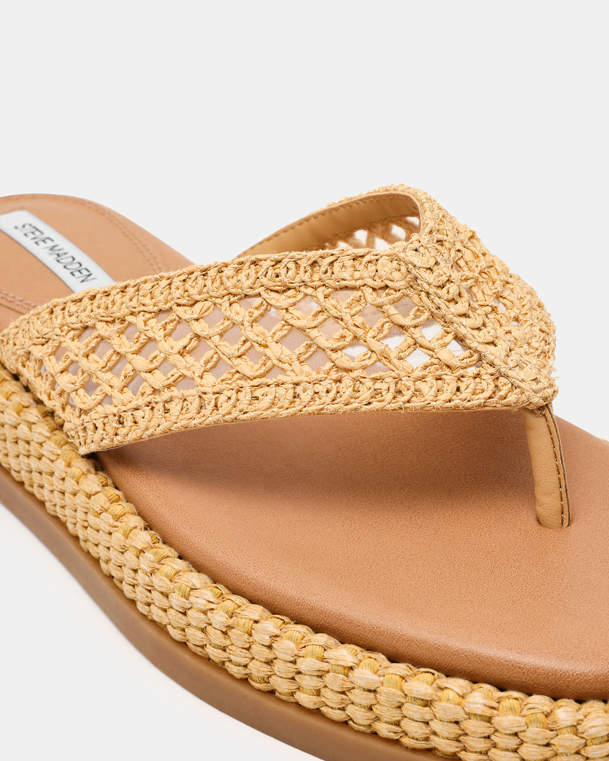 BELLA Natural Raffia Thong Square-Toe Platform Women's Sandal | Steve Madden