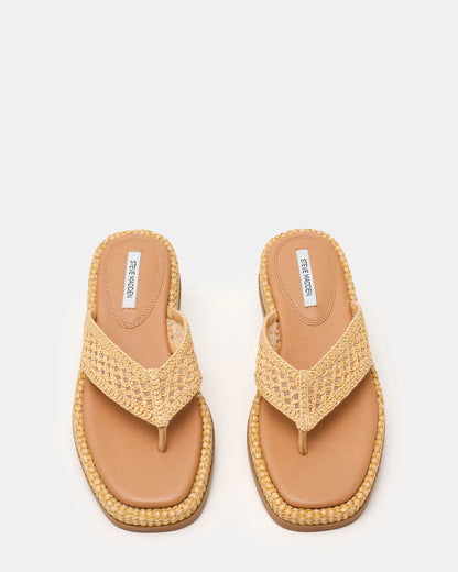 BELLA Natural Raffia Thong Square-Toe Platform Women's Sandal | Steve Madden