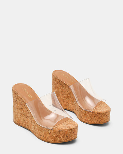 CASSI Cork Clear Platform Raffia Wedge Women's Sandal | Steve Madden